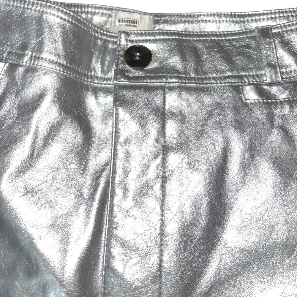Maeve‎ Anthro The Ettie Highrise Wide Leg Crop Faux leather metallic pants 33T - Picture 7 of 13